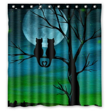 Cute Curtain GCKG Cute Cat Moon Night Waterproof Polyester Shower Curtain and Hooks Size 66x72 inches ()