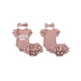 thumbnail image 2 of BemeyourBBs Newborn Baby Girls Summer Clothes Baby Girls Daddy's Girl Outfit 0 3 6 12 18 Months Letters Print Short Sleeve Ribbed Romper Floral Ruffled Shorts Set Hairband, 2 of 9