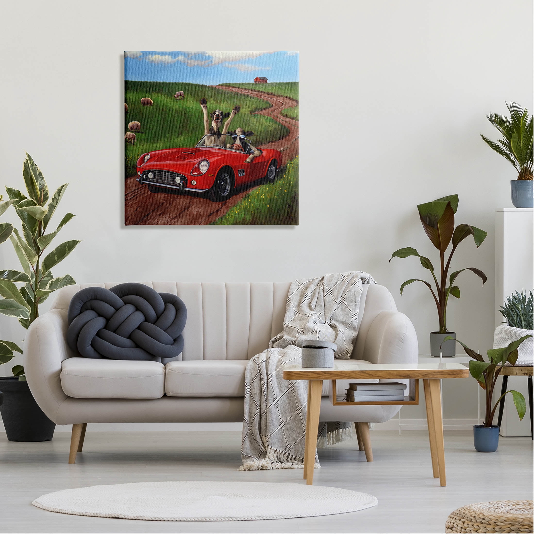 Road Trip Rural Cow Farmland Animals & Insects Painting Gallery Wrapped Canvas Print Wall Art
