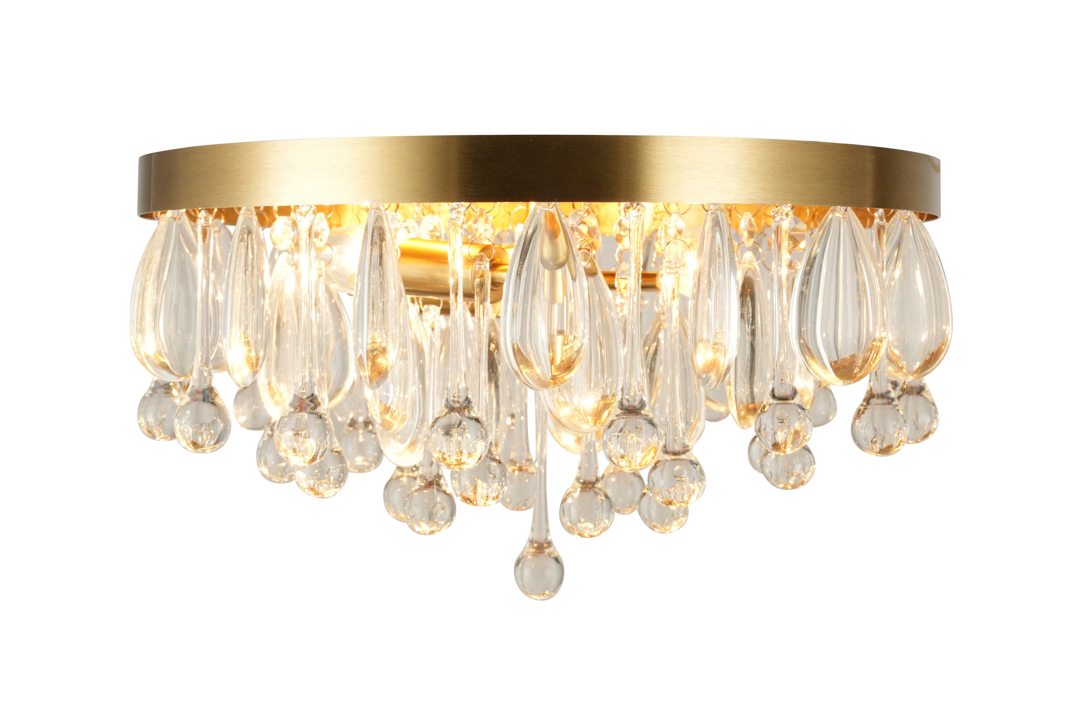 Kenroy Home Cascade 13'' Flush Mount Ceiling Light Fixture with Tiered Rows of Cascading Glass Crystal Beads for Entryway, Living Room, Dining Room, or Bedroom, Brushed Gold