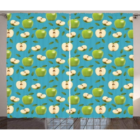 Jaclyn Smith Drapes Apple Curtains 2 Panels Set, Fresh Granny Smith Apples Raw Fruit Ornamental Harvest Winter Season Produces, Window Drapes for Living Room Bedroom, 108W X 84L Inches, Apple Green Teal, by Ambesonne ()