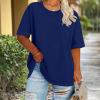 thumbnail image 6 of Women Blouses Plus Size Sawvnm Women's Plus Size Round Neck Short Sleeved Spring/Summer Basic Shirt T-Shirt Top Blouses for Women Blue 4XL, 6 of 6