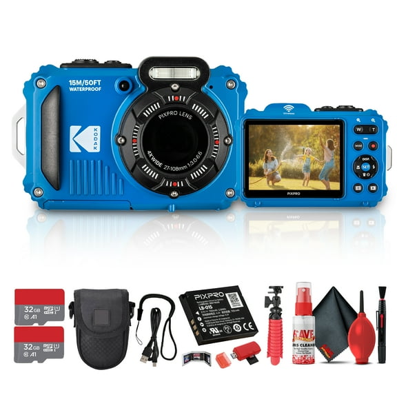 Kodak PIXPRO WPZ2 Digital Camera (Blue) | Waterproof, Shockproof & Dustproof Camera with 16MP Sensor, 1080p Video & 4x Optical Zoom | Travel & Outdoor use 2x 32GB Card Vlogger Tripod Bag More