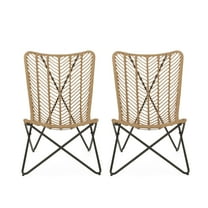 GDF Studio Juan Outdoor Wicker Accent Chairs, Set of 2, Light Brown and Black