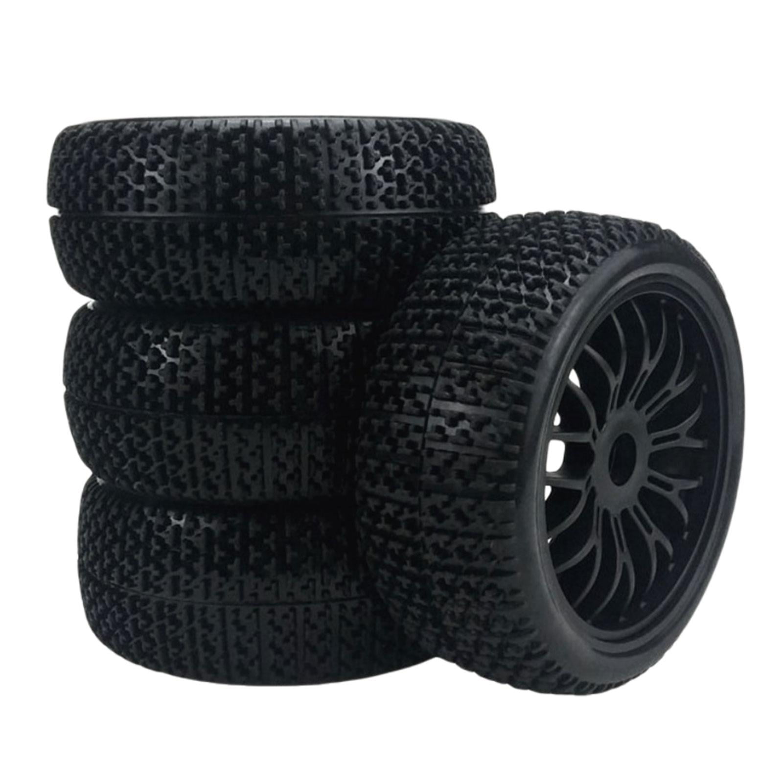 4x RC1:10 On-Road Car White 7-Spoke Plastic Wheel Rim&Fish Scale Rubber Tyre 