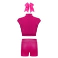 thumbnail image 2 of Haitryli Kids Girls Cheerleading Outfits Athletic Rhinestone Crop Top with Shorts and Headwear Yoga Costume Hot Pink 8, 2 of 5