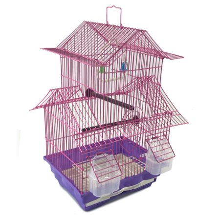 Bird Cage House Style - Pink - Starter Kit, Swing Perch Feeders