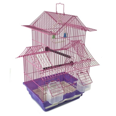 Bird Cage House Style - Pink - Starter Kit, Swing Perch Feeders - Two Story