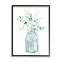 Stupell Industries Botanical Sprigs Arrangement Vintage Jar Cursive Script Graphic Art Black Framed Art Print Wall Art, Design by Lettered and Lined