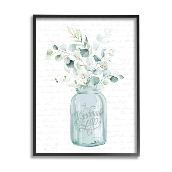 Stupell Industries Botanical Sprigs Arrangement Vintage Jar Cursive Script Graphic Art Black Framed Art Print Wall Art, Design by Lettered and Lined