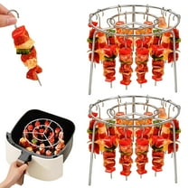 2PCS Air Fryer Rack Round, 6 Inch Air Fryer Skewer Stand, Stainless Steel Hanging Oven Skewers Rack Accessories, With 24 Skewer