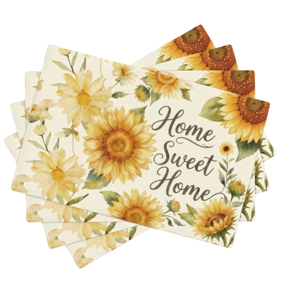 Placemats Set of 4,Summer Sunflower Washable Heat Resistant Linen Place Mats 12×18, Home Sweet Home Decorative Table Mats for Dining Table and Kitchen