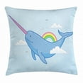 thumbnail image 1 of Narwhal Throw Pillow Cushion Cover, Abstract Fantastical Whale with Horn Flying in the Sky Among Clouds and Rainbow, Decorative Square Accent Pillow Case, 20 X 20 Inches, Multicolor, by Ambesonne, 1 of 2