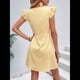 thumbnail image 4 of Vestidos de Verano A Rayas para Mujer, Minivestido Informal con Cuello en V, Mangas Abullonadas, Volantes y Botones. Amarillo S, 4 of 8