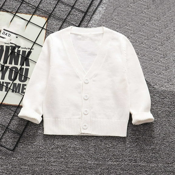 Nrmvnmi Children's Knitted Cardigan Sweater Cute Solid Color V-Neck Long Sleeve Button Knit Sweater Versatile Warm Outer Thick Cotton Sweater Spring And Autumn Fashion Coats For Girls Boys