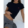 thumbnail image 3 of Women Bow Print Short Sleeve T Shirt Y2K Cute Graphic Crop Top Slim Fit Fairy Grunge Aesthetic Baby Tees Steetwear, 3 of 7