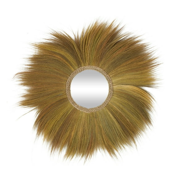 DecMode 45" x 45" Brown Tribal Inspired Sunburst Grass Wall Mirror with Coiled Rope Center