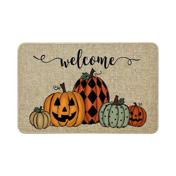 Uuiauoio Holiday Pumpkin Entrance Mat Plush Velvet Non Slip Floor Rug for Home Decor Thanksgiving Welcome