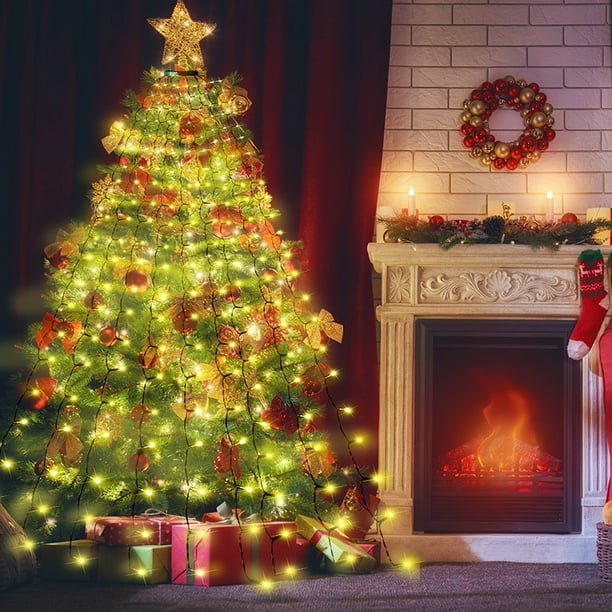 Guirlande de Noël Guirlande de Noël blanche Guirlande de sapin avec  éclairage 5m, IP44 intérieur extérieur, 36 boules de sapin de Noël or rouge,  LED blanc, L 500 cm