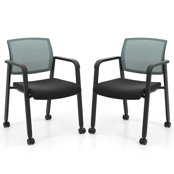 Costway Conference Chairs Set of 2 Stackable Office Guest Mesh Chair Waiting Room Wheels
