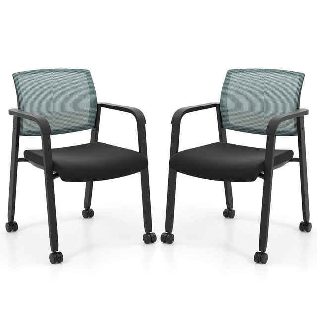 Costway Conference Chairs Set of 2 Stackable Office Guest Mesh Chair Waiting Room Wheels