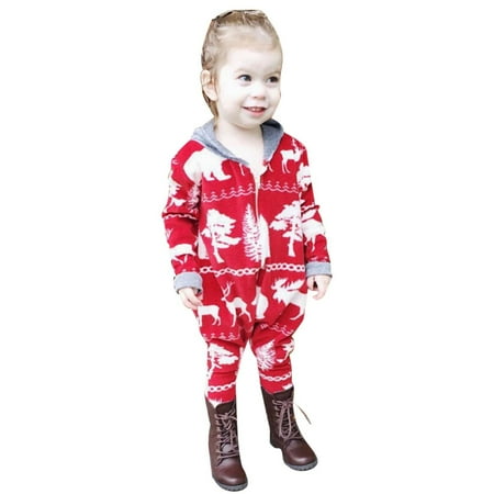 

Girls Jumpsuit Kids Fashion Autumn and Winter Red Grey Hats Christmas Festive Atmosphere Romper Jumpsuit Toddler
