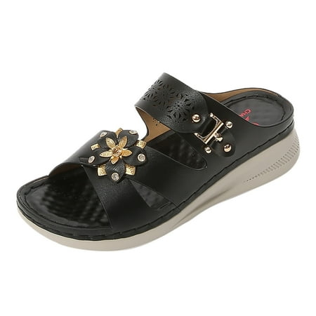 

symoid Women Slide Sandals for Summer- Summer New Comfort Casual Open Toe Black Girls Sandals Size 6