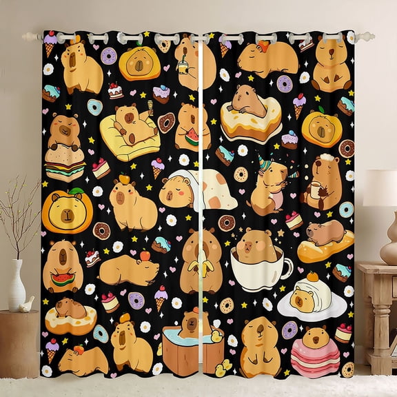 jejeloiu Kawaii Capybara Black Out Curtains,Cartoon Capybara Lover Curtains Pack of 2 (42x63 Each) For Boys Kids