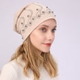 thumbnail image 3 of D-GROEE Slouchy Beanie for Women, Winter Warm Stretchy Faux Pearl Rhinestone Decor Skull Cap Hat Lightweight for Running Cycling, 3 of 8