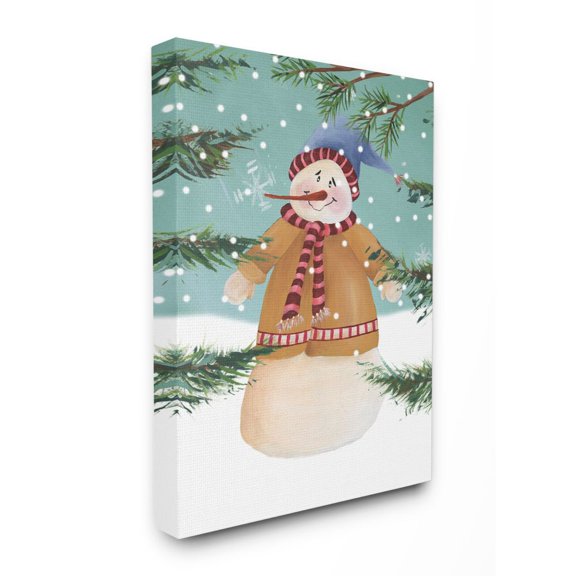 Stupell Industries Snowman Pine Trees Christmas Holiday IllustrationCanvas Wall Art By Artist Regina Moore