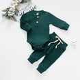 thumbnail image 2 of Newborn Infant Baby Boys Girls Fall Winter Clothes Ribbed Long Sleeve Romper Tops and Pants Outfits Set, 2 of 8
