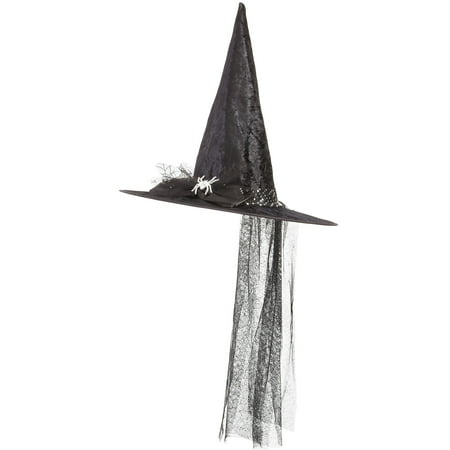 Suit Yourself Fancy Witch Hat for Adults, One Size, Features a Satin Hat, Black Bow, Spiderweb Ties, and Glitter Accents