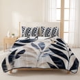 thumbnail image 3 of Twin XL Quilt Set 68''x98'', Navy Blue Palm Leaf Lightweight Bedspread Coverlet Set with 2 Pillow Shams, Vintage Botanical Tropical Leaves Breathable All Season Quilt Bedding for Dorm/Guest Room, 3 of 9