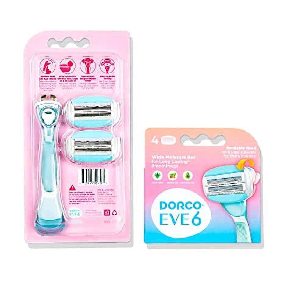 Dorco EVE6 Razor for Women, Includes 1 Razor Handle and 6 Long-Lasting Razor Blade Refills| 1 Handle + 6 Cartridges
