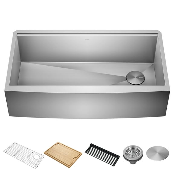 KRAUS Kore 36" Farmhouse Workstation 16 Gauge Single Bowl Stainless Steel Kitchen Sink with Accessories