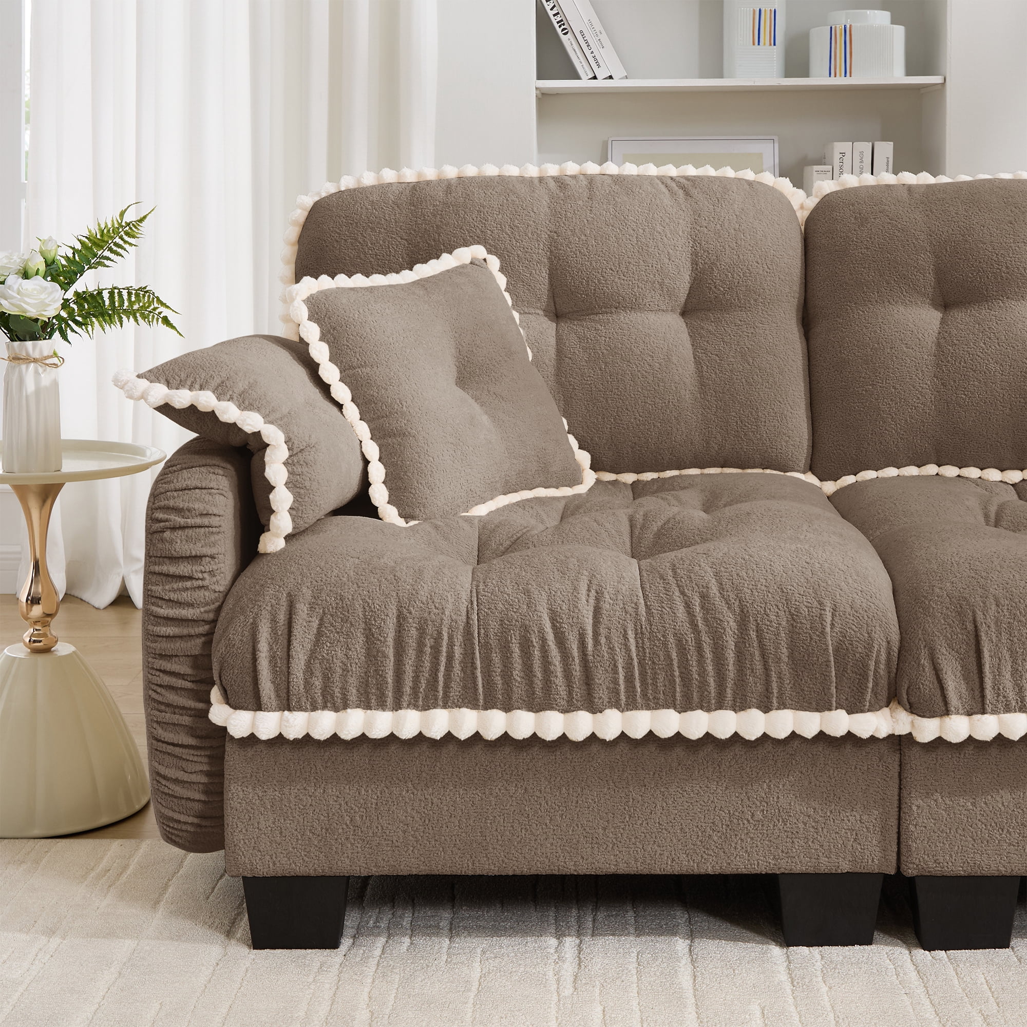 Aenkyo 131.5" Chenille Modular Sectional Sofa, 4-Seater with 23.8" Deep Seats, Camel