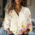 thumbnail image 2 of WRKEKC Long Sleeve Tops for Women Vintage Print Button Front Collared Shirt with Colorful Pattern and Lightweight Breathable Cotton Fabric, 2 of 6