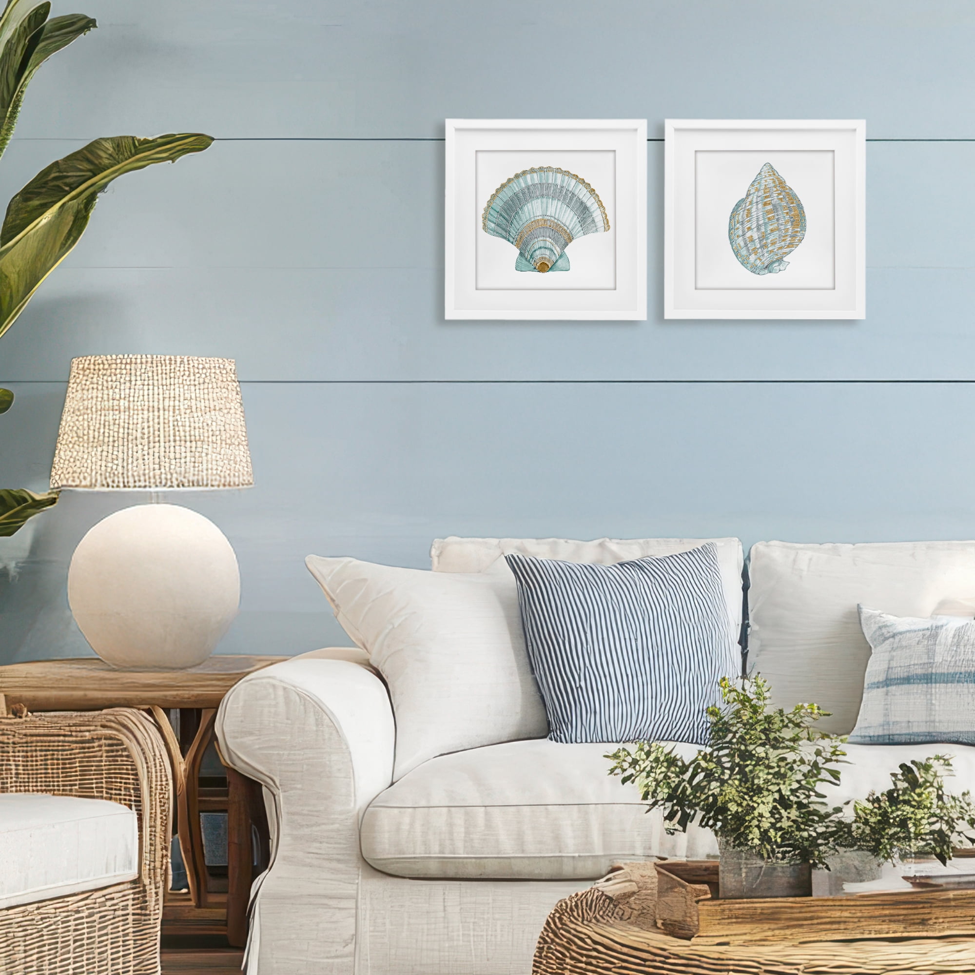 Stupell Industries Regal Clam Shell Duo 2 Piece White Framed Print Under Glass Set, design by Lorenzo Collective