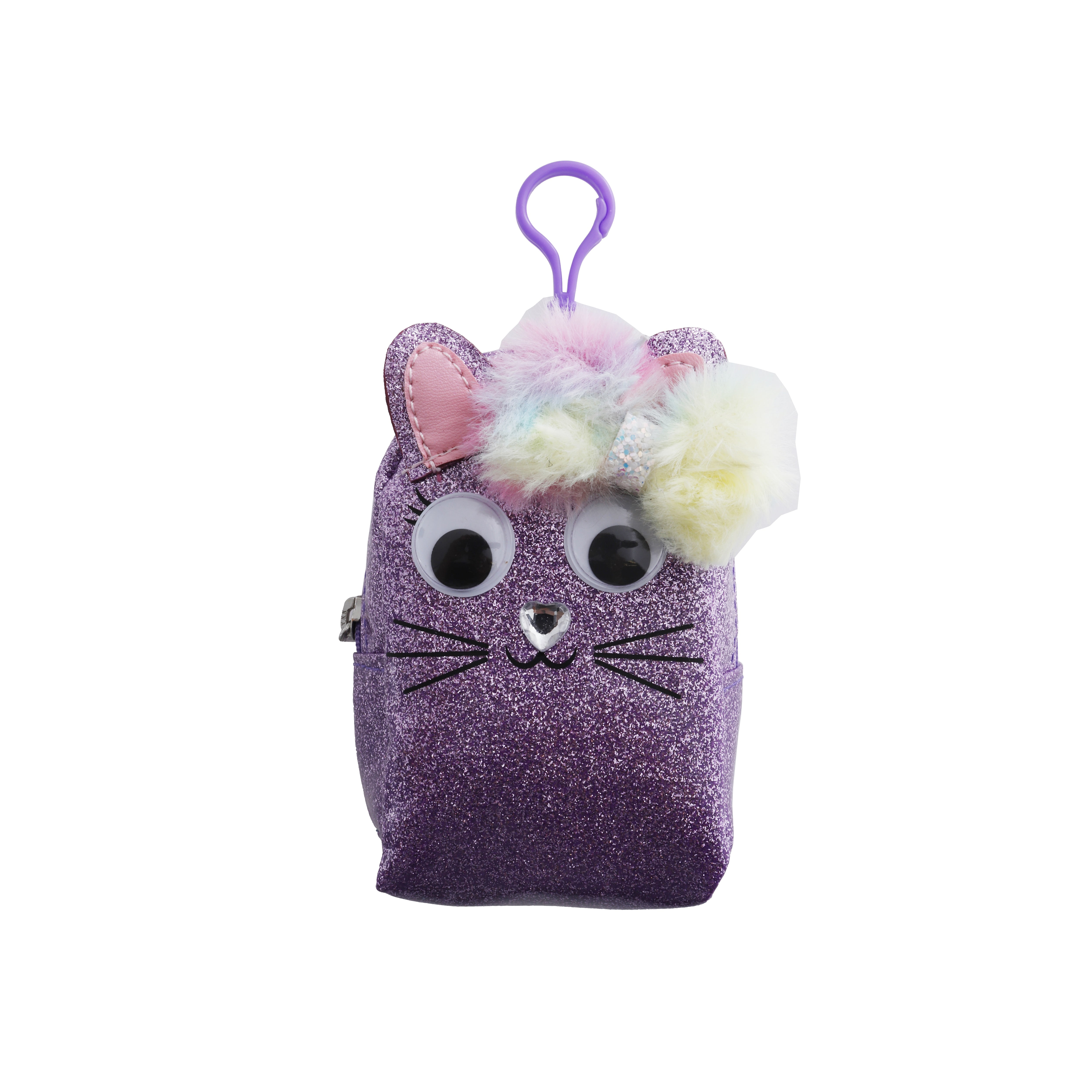 Children's Purple Cat Pouch Key Ring