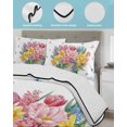 thumbnail image 3 of Full Size Quilt Bedding Set, Spring Flowers Reversible Summer Quilt 3 Pieces, Watercolor Floral Leaves Butterflies Plant Lightweight Bedspreads Coverlets with 2 Pillow Shams for All Seasons, 3 of 5