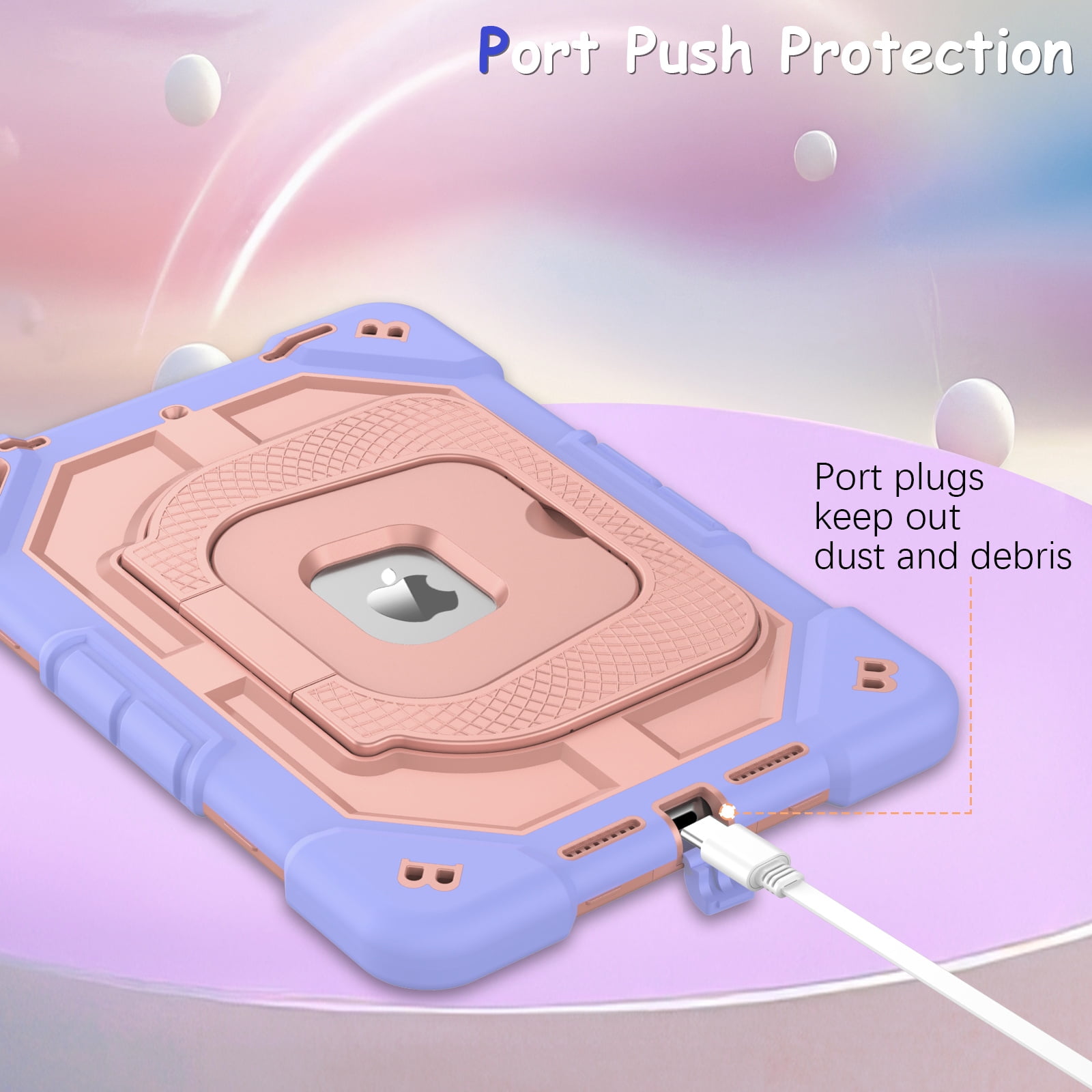YINLAI Case for iPad 9th Generation with Pencil Holder & Foldable Kickstand,Hybrid Shockproof Protective Case for iPad 9/8/7 Gen 10.2",Compatible with iPad 10.2 Case,Purple+Pink