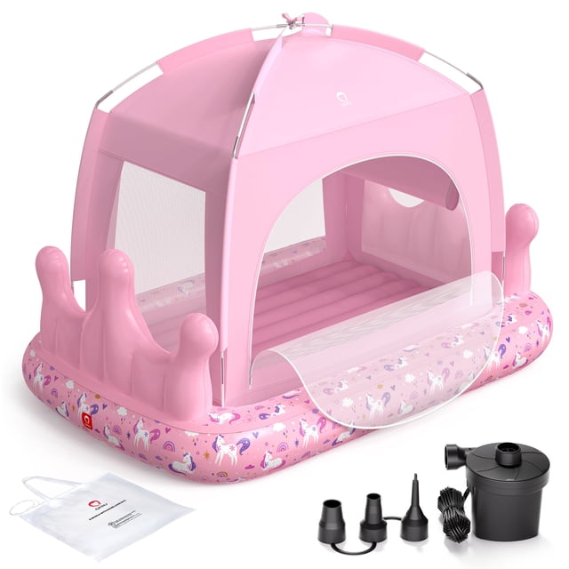 Cama inflable para niños pequeños QPAU Princesa con tienda y bomba