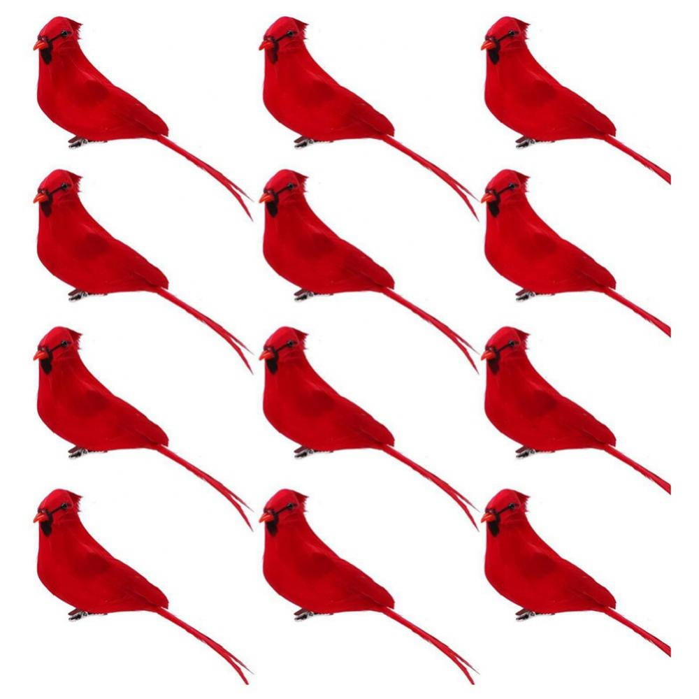 Artificial Christmas Red Feather Birds, 12Pcs Cardinal Floral Picks