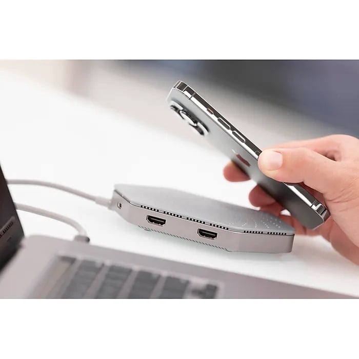 Restored Philips Elite USB-C Travel Docking Station with Qi Wireless Charging, Silver, DLK9121C/27 (Refurbished)
