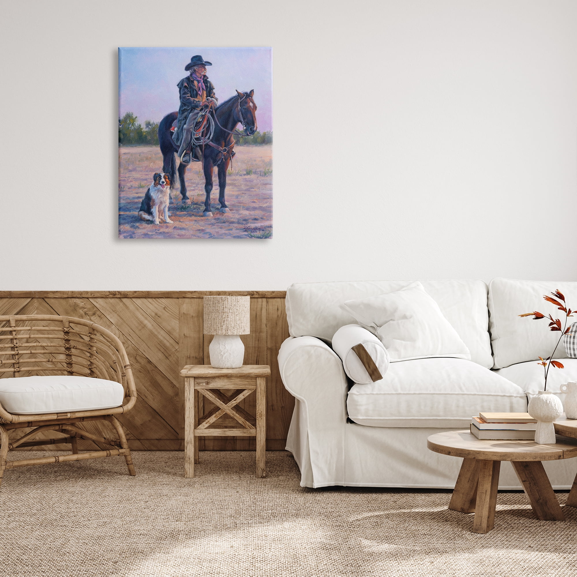 Stupell Industries Cowboy in Rural Landscape Animals & Insects Painting Gallery Wrapped Canvas Print Wall Art, 30 x 40