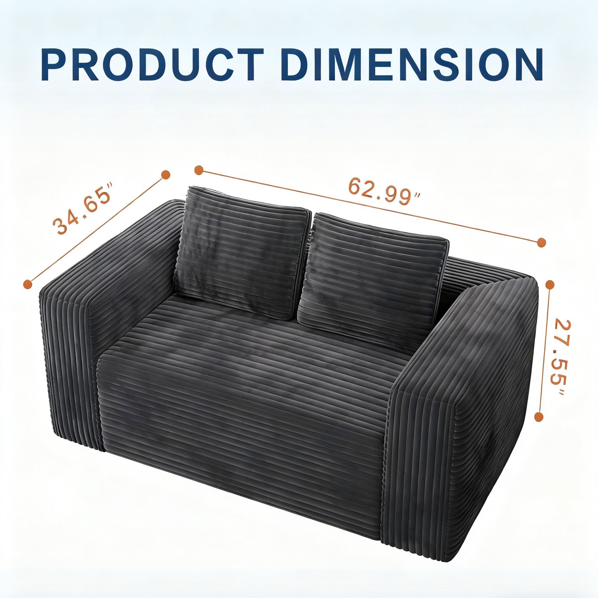 Leumius 63" Cloud Loveseat Sofa, Gray photo 6