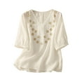 thumbnail image 2 of Womens Half Sleeve Mexican Blouse Casual V Neck Floral Embroidered Tops Vintage Loose Fit Cotton Linen Boho Shirts, 2 of 7