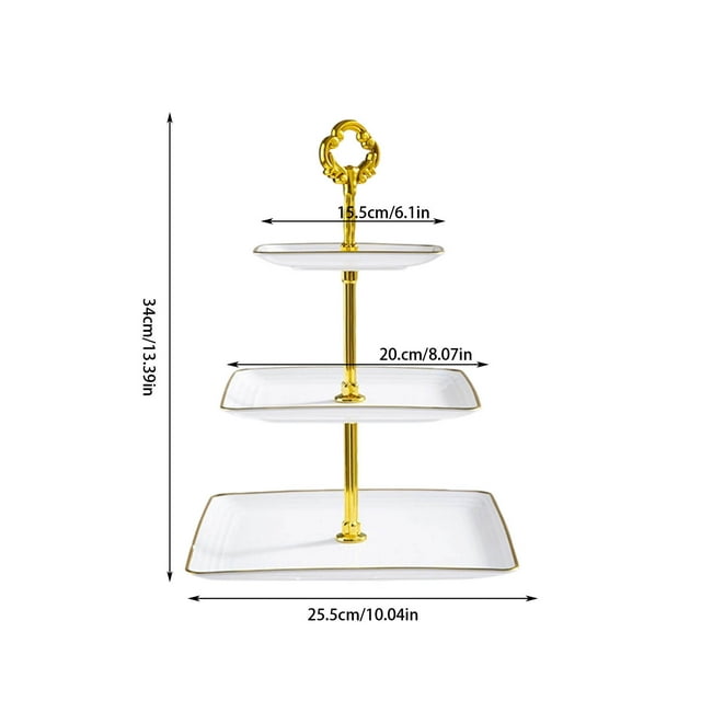 3 Tiered Serving Tray Tower With Rim Plastic Cupcake Stand For Tea Party Infant Shower Wedding Rectangle