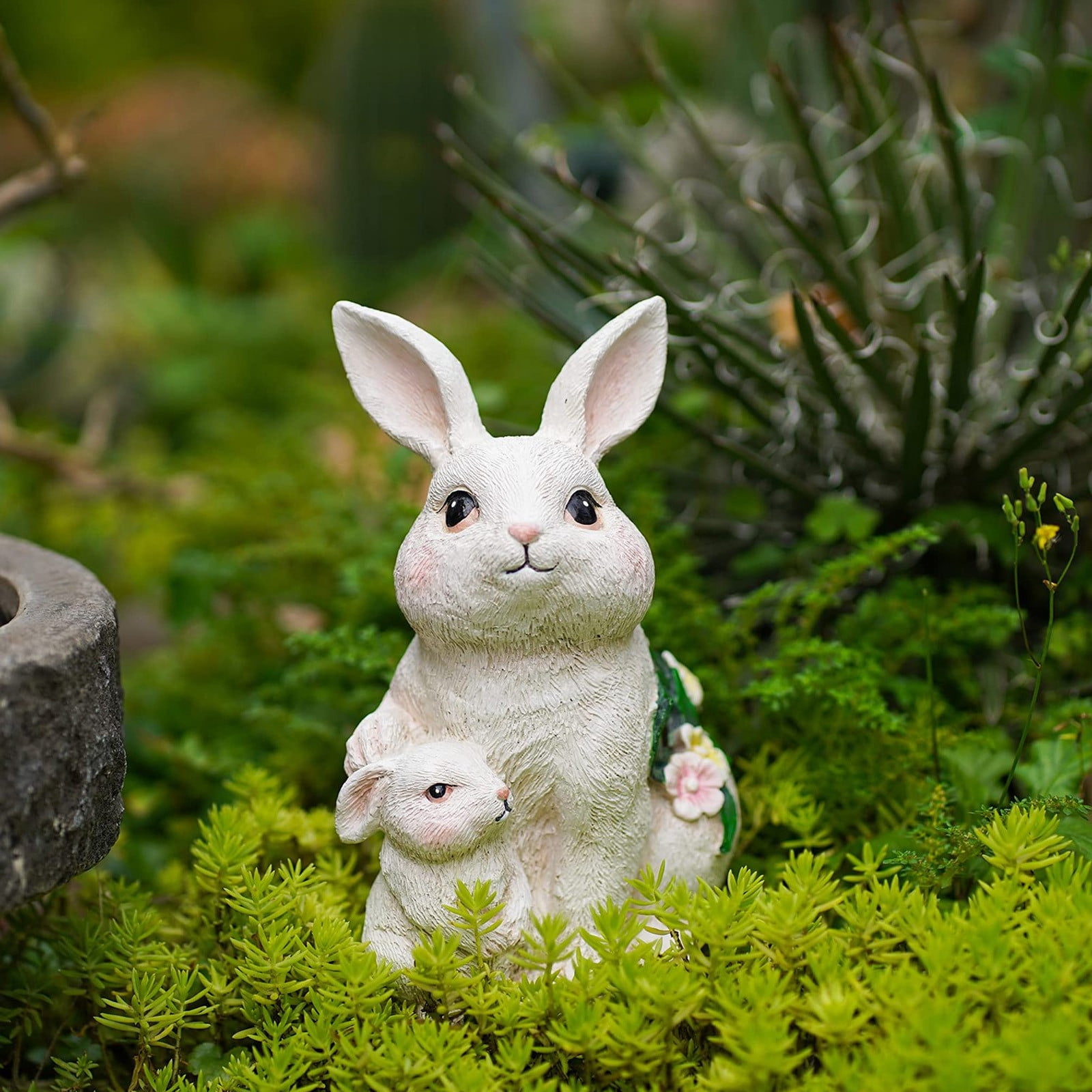 Solar Garden Statues Rabbit with Solar Lights,Mother&Baby Bunny Figurine Changing Lights for Yard Art Garden&Patio Decor,Unique Easter&Birthday Gifts for Women Mom Grandma