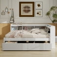thumbnail image 3 of Full Size L-shaped Bookcases Bed with Power Outlets, USB Charging Ports,Two Drawers,Whtie, 3 of 13